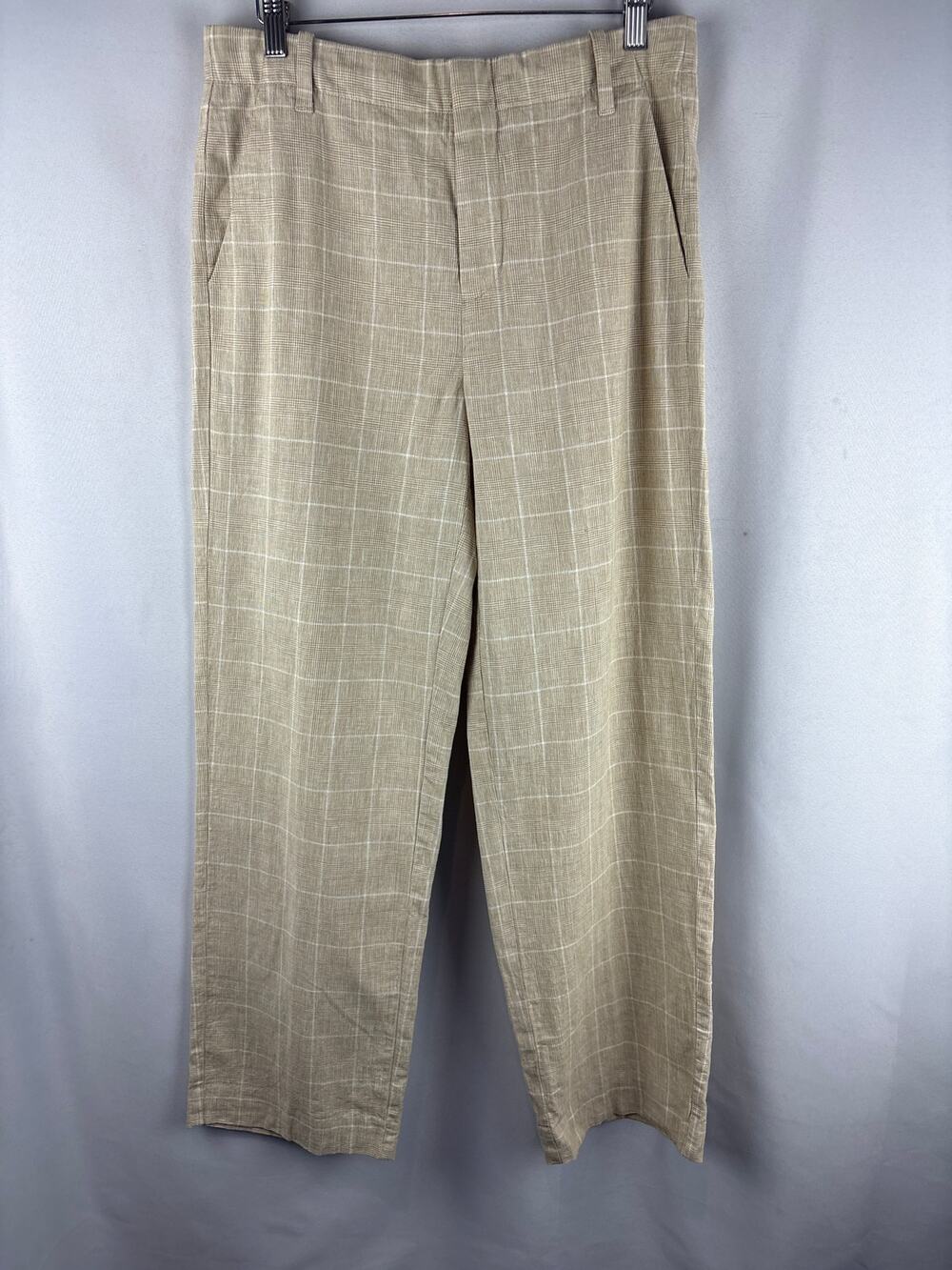 Women’s Madewell Size 6 Tan & White Plaid Wide Leg Pants